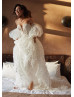 Strapless Ivory Lace Tulle Wedding Dress With Puffy Sleeves